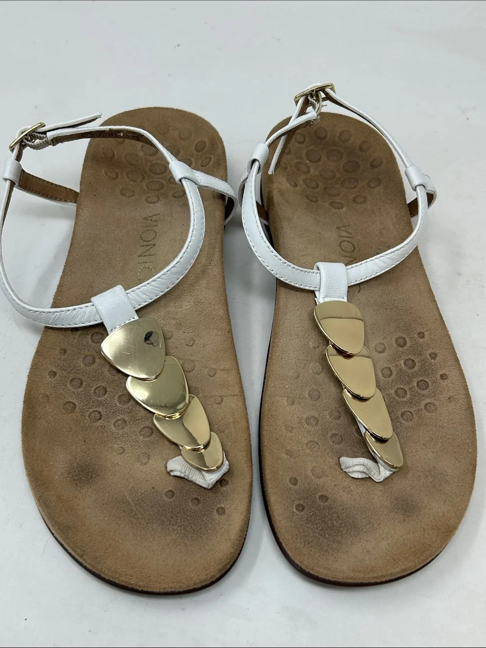 Vionic Miami Strap Sandals Gold Hardware Orthotic Thong Women 9